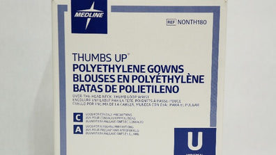 Medline NONTH180 Thumbs Up Polyethylene Gowns, Universal, Blue - Box of 15